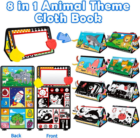 Baby Toys 0-6 Months - Tummy Time Mirror Toys with Cloth Books & Teethers - Montessori Infant Toys for Babies 0 3 6 9 Months - High Contrast Newbo...