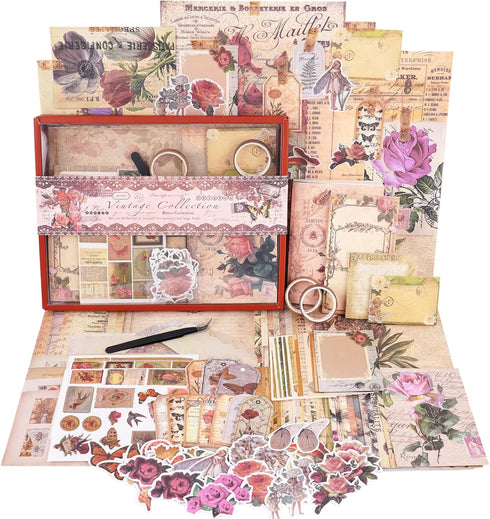 Funto Scrapbooking Kit (202 PCS), Vintage Collection-Rose Angel, Ideal Gift Box Packaging, Perfect for Bullet Scrapbooking Materials, Planner DIY ...