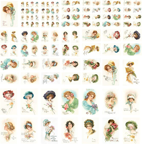 Decoupage Paper Pack (35 Sheets 6"x8") Beautiful Victorial Lady Valentine Greetings FLONZ Vintage Styled St Valentive Cards Pictures for Decoupage...