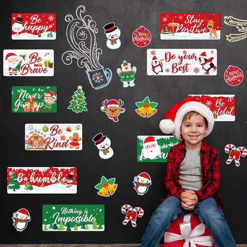 Whaline 37Pcs Christmas Bulletin Board Decorations Motivational Xmas Cut-outs Cute Santa Snowman Cutouts Classroom Decor Xmas Rule Posters for Win...