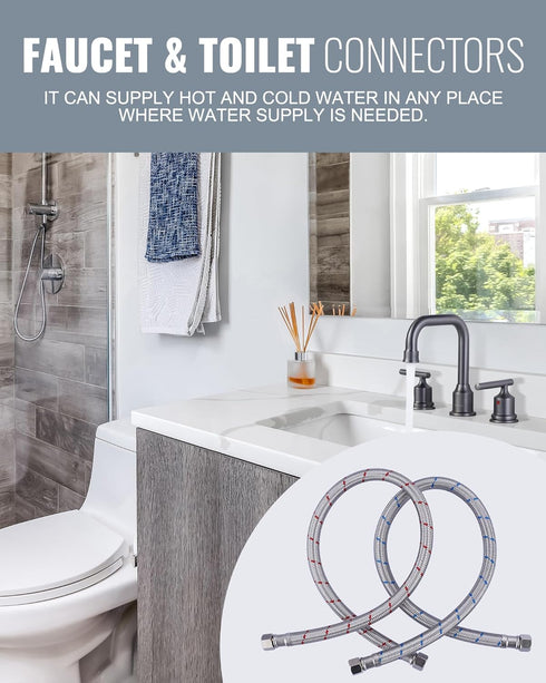 Stainless Steel Faucet Supply Lines 20 Inches, ALEASHA 3/8" x 3/8" FIP Connector Braided Stainless Steel Supply Hose 2Pcs, Hose for Sink Faucet, F...