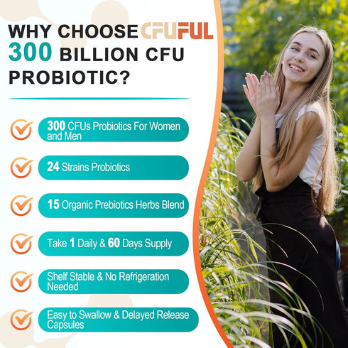 Probiotics for Women & Men - 300 Billion CFU & 24 Strains Probiotic with 15 Organic Herbs Prebiotics Blend, for Overall Digestive Health, Immune, ...