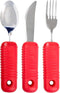 3 Piece Super Easy Grip Red Flatware Set - Bendable Built Up Large Fork, Knife, and Spoon - Red...