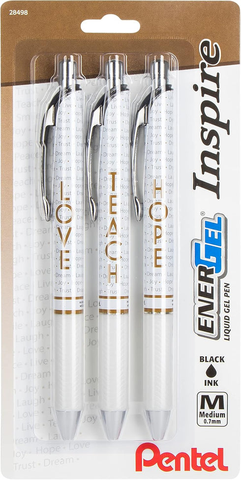 EnerGel Retractable Liquid Gel Pen, Inspire Collection, 0.7mm, Metal Tip, Medium Line, Black Ink, Pack of 3 Pens (BL77INSPBP3M1)...