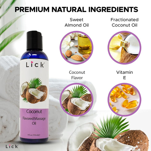 Coconut Flavored Massage Oil for Couples – Edible Massaging Lotion with Vitamin E, Sweet Almond and Coconut Oil is Non Sticky and Gentle on Skin –...