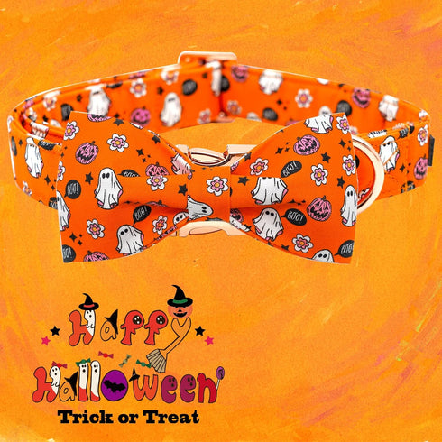 Elegant little tail Halloween Dog Collar, Fall Dog Collar Orange Pumpkin Holiday Pet Dog Collar Dog Bow Collar Pet Durable Adjustable Girl Boy Dog...