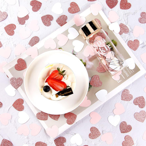 Rose-Gold Pink White Heart Confetti - 300pcs Valentines Mothers Day Engagement Wedding Baby Shower Bachelorette Birthday Party Table Decoration Gl...