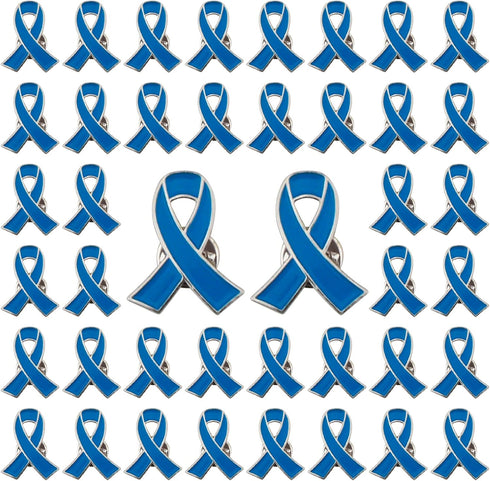WANDIC 50 Pcs Blue Ribbon Pin, Colon Cancer Prostate Cancer Awareness Ribbons Lapel Pins Hope Brooch Enamel Jewelry Badges for Man or Women...