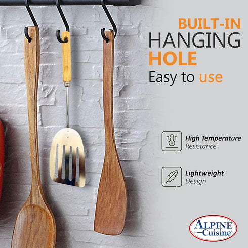 Alpine Cuisine Spatula with Wood Handle 10-Inches - Chrome Heat Resistant Kitchen Spatulas - Barbecue Spatulas Turner for Cooking - Dishwasher Saf...