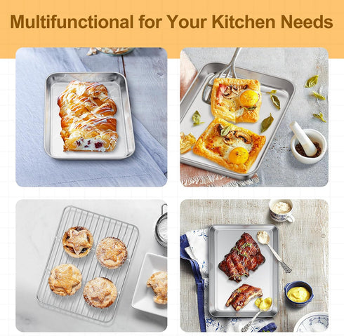 TeamFar Toaster Oven Tray and Rack Set, 9.3’’ x 7’’ x 1’’, Stainless Steel Toaster Oven Pan Broiler Pan, Non Toxic & Healthy, Easy Clean & Dishwas...