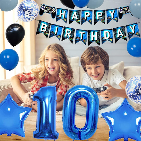 Vlipoeasn Video Game 10th Birthday Decorations for Boys Official Teenager Birthday Decorations 10th Birthday Video Game Party Supplies Blue Gamer ...