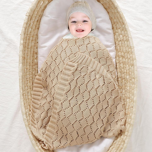 mimixiong Neutral Baby Blanket Knitted Cellular Receiving Crib Nursery Swaddling Blanket for Boys and Girls Camel 40x30 Inch...