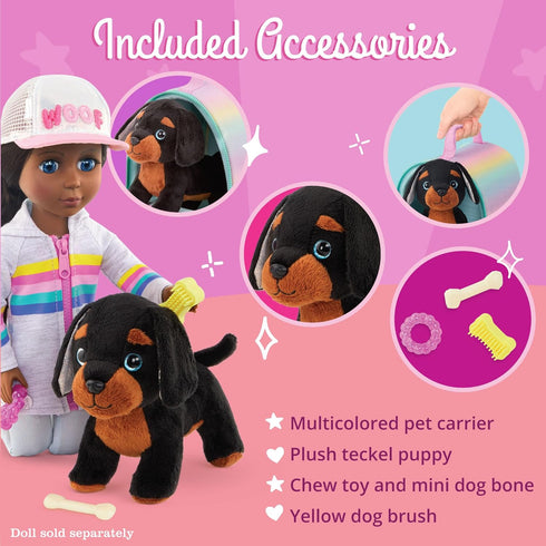 Glitter Girls – Stuffed Dog & Carrier – Doll Accessories – Teckel Puppy – Toys for Kids 3 Years+ – Slim & Pup Carrier Set...