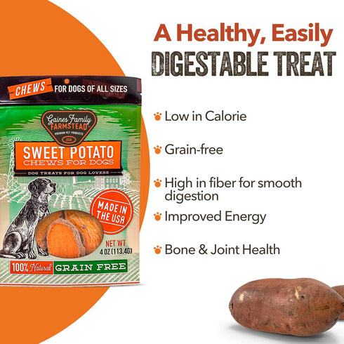 Gaines Family Farmstead Sweet Potato Chews, Dog Treats Made in The USA, High in Fiber, Grain Free, No Preservatives, Vegetarian Alternative to Raw...
