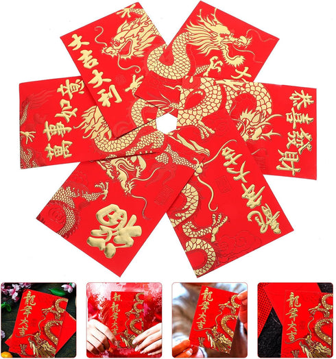 60pcs Red Envelopes 2024 Dragon Chinese New Year Money Pockets Lucky Hong Bao Money Envelopes Cash Packets for New Year Spring Festival Weeding...