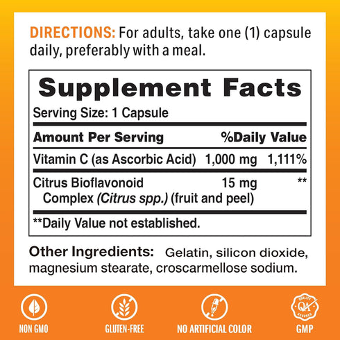 Vitamin World Vitamin C 1000 mg with Bioflavonoids, Immune Support, Antioxidant Protection, Vitamin C Supplement for Collagen Production, Bone & S...