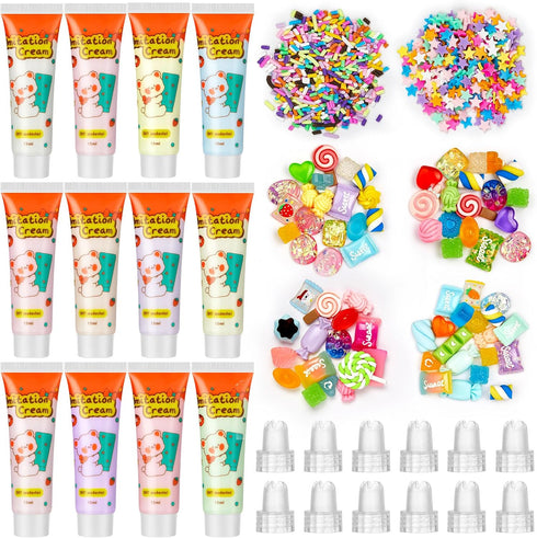 Lineshading 12 Set DIY Phone Case Kit Whipped Cream Glue Kit Include 12 Pcs Simulation Cream Glue 15ml with Nozzle 2 Pack Candy Theme Decorations ...