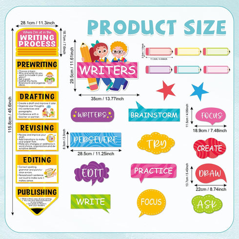 67Pcs Writing Process Bulletin Board Set Classroom Writing Paper Cutouts Pencils Writing Bulletin Board Cutouts Writing Process Poster for Wall Do...