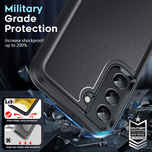 LeYi for Galaxy S22 Plus Case, Samsung S22 Plus Case, 3 in 1 Full Body Shockproof Rubber Dustproof Rugged Defender Protection Case S22 Plus, Black...