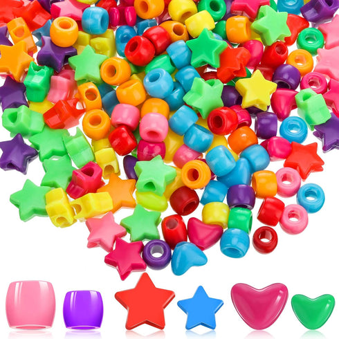 Hicarer Hearts Pony Beads Star Beads Large Hole Multi Color Acrylic Bracelet Kawaii Rainbow Necklace for Christmas Valentine's Jewelry Making Craf...