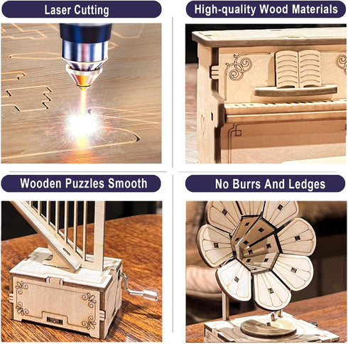 CYAZOO 3in1 3D Wooden Puzzle for Adults Music Box Set-Kids DIY Musical Instrument Model Assembly Puzzles Hands Craft Building Kits Home Decoration...