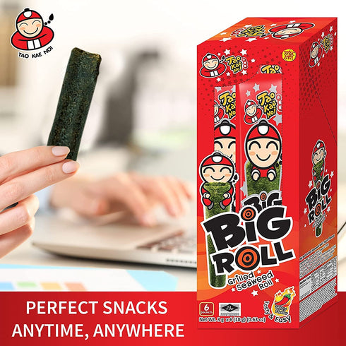 Big Roll Grilled Seaweed Snacks by Tao Kae Noi, Spicy Flavor Grilled Seaweed Rolls, Healthy Nori Sheet Rolls for Kids and Adults, Nori Snacks, 6 p...