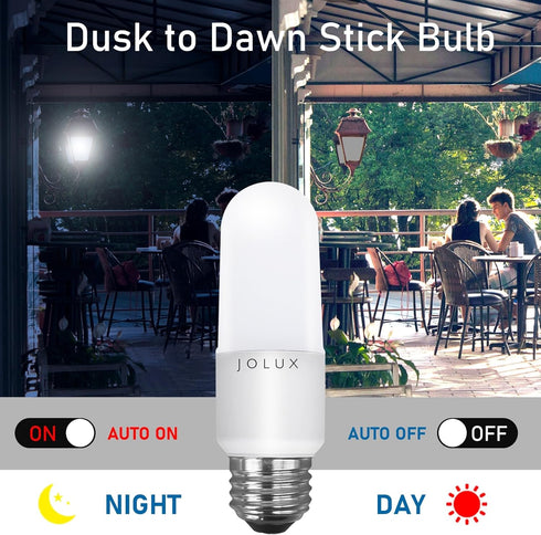 4 Pack LED Stick Light Bulbs with Dusk to Dawn, 40W Equivalent,Soft White(2700K),650lm,Auto On/Off Outdoor LED Bulbs,Damp Rated,E26 Medium Base.……...