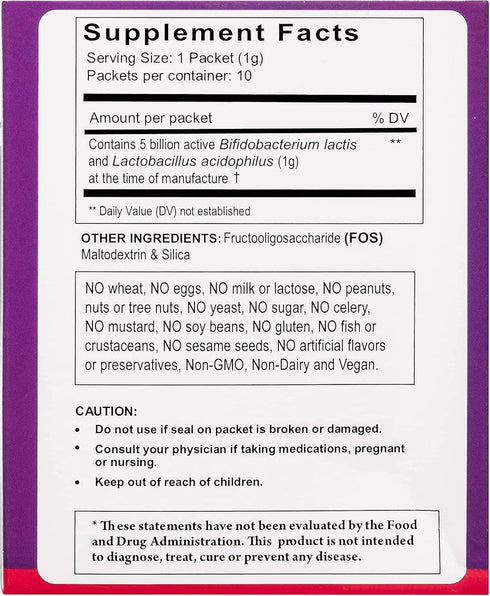 Probiotic Sprinkles Kids 10ct: Taste-Free, Easy-to-Use Probiotic Powder Packets, Non-Dairy, Gluten & Sugar-Free. Non-GMO, Travel Size...