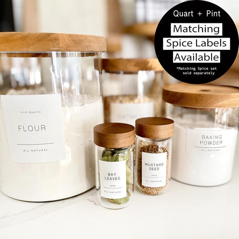134 Kitchen Pantry Labels for Containers. Minimalist Preprinted Farmhouse Style. White Sticker Black Text. Waterproof Stickers. Organization Label...