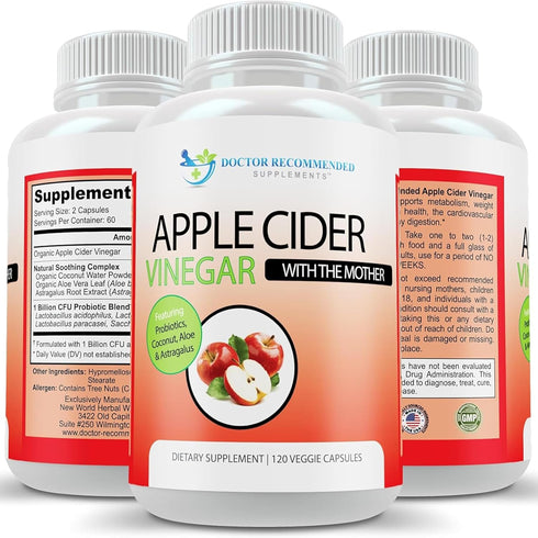 Apple Cider Vinegar Capsules - (120 Veggie Capsules) Organic ACV Supplement with Probiotics - 1500mg per Serving - Supports General Wellness & Dig...
