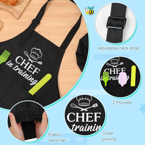 Kids Apron and Chef Hat Set, “CHEF in training” Apron Adjustable Child Apron Chef in Training Funny Apron...