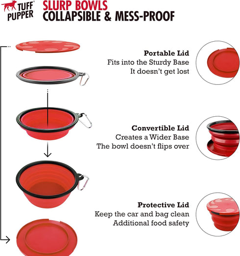 Tuff Pupper SuperBigSlurp - Collapsible Dog Bowls | Convenient Dog Travel Bowls w/Storage Lid | Keeps Pups Hydrated and Full | Portable Dog Water ...