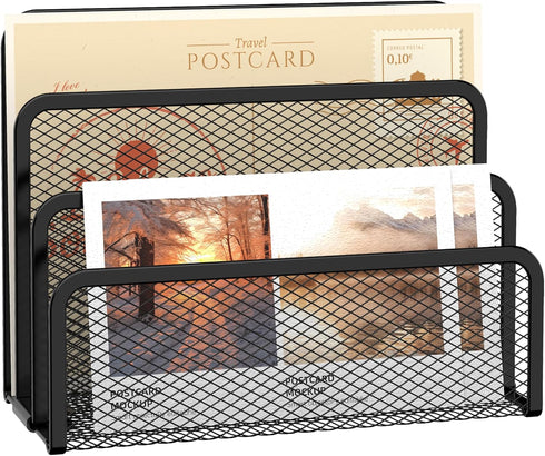 SUPEASY Mail Organizer for Desk, Mesh Metal Mail Holder Countertop with 3-Slot, Letter Sorter File Holder, Office Envelope Organizer for Mails (Bl...