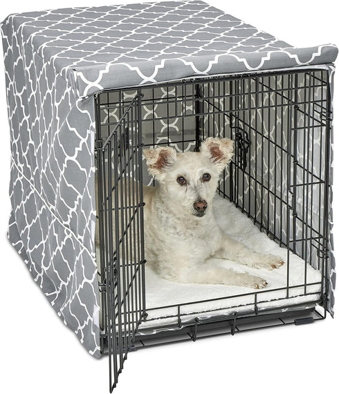 New World Pet Products Dog Crate Cover Featuring Teflon Fabric Protector, Dog Crate Cover Fits Midwest 30-Inch Dog Crates, Light Gray Designer Pat...