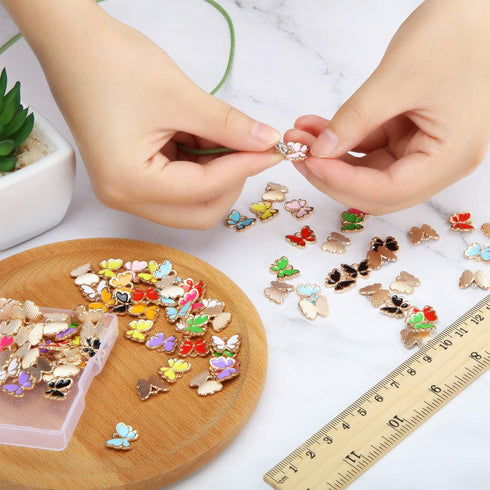 Hicarer 100 Pieces Colorful Butterfly Charms for Jewelry Making Butterfly Pendant Jewelry Butterfly Charm Alloy Butterfly Jewelry for Necklace Bra...