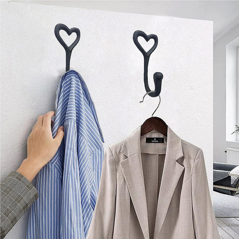 ZEYU Heavy Duty Coat Hooks, 4pcs Cast Iron Love Heart Shape Wall Hooks for Hanging Coats, Black No Rust Hooks for Scarf, Bag, Towel, Key, Cap, Cup...