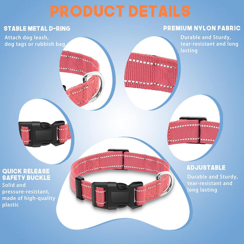 2 Pack Reflective Dog Collar, Soft Pet Collar for Female Male Dogs, Adjustable Comfortable Puppy Collar for Small Medium Large Dogs, Pink M...