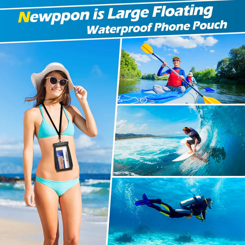 newppon Floating Large Waterproof Phone Case :2 Pack Float Underwater Cellphone Holder Protector - Universal Floatable Cell Water Proof Dry Bag Po...