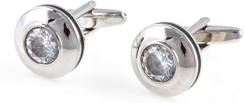 Round Crystal Elegant Tuxedo Cufflinks & Studs Set in a Presentation Gift Box & Polishing Cloth...