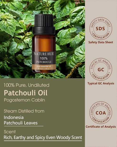 Patchouli Essential Oil - 10 mL (1/3 oz) - Pure, Natural, Therapeutic Grade - for Diffuser, Massage, Skin & Hair Care, Perfume & Candle Making - M...