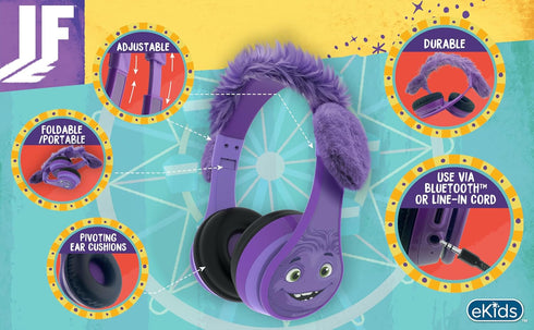 eKids IF Bluetooth Headphones, Wireless Headphones with Microphone Includes Aux Cord, Volume Reduced Kids Foldable Headphones for School, Home, or...