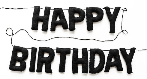 Happy Birthday Felt Fabric Banner | Black Birthday Garland | Reusable Birthday Decoration | Elegant Festive Birthday Party Supply (Black)...