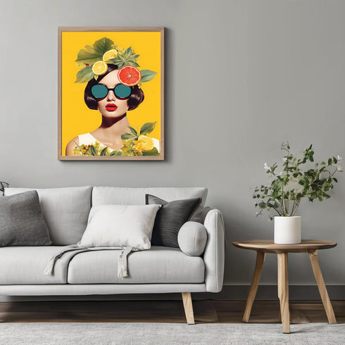 Posterizer 1 pcs-vintage fashion-woman , fruits , flowers collage-Abstract & Modern Art-Retro Art-Gift for Art Lovers-Art for Cafe, Restaurant, Co...