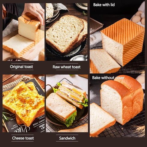 Pullman Loaf Pan with Lid, Non-Stick Bakeware Carbon Steel Bread Toast Mold with Cover for Baking Bread, Black Corrugated bread box (Upgraded Wave...