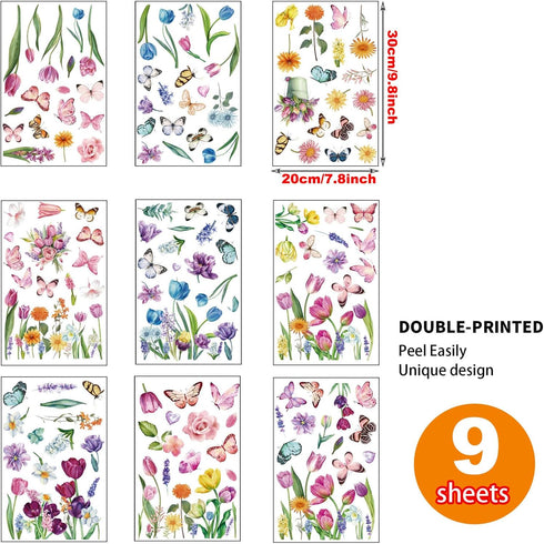 Spring Flower Window clings Decorations Window Decals Stickers for Office Home...