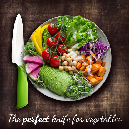 Vos Ceramic Chef Knife 8 Inch with Protection Cover – Large Ceramic Kitchen Knife for Slicing, Dicing, and Fruits – Lightweight Zirconia Blade – L...
