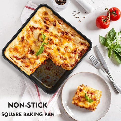 P&P CHEF 9 Inch Square Baking Pan, Square Cake Lasagna Pan, Nonstick Coated Stainless Steel Lasagna Pan for Baking Roasting Serving, Oven Safe & E...