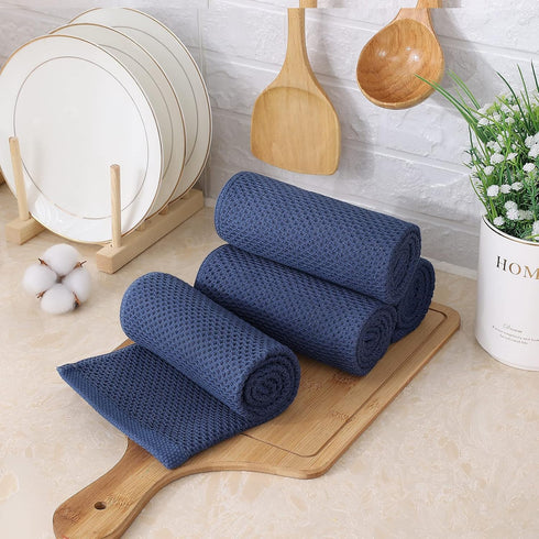 Kitinjoy 100% Cotton Waffle Weave Kitchen Towels, 4-Pack Super Soft and Absorbent Dish Towels for Drying Dishes, Kitchen Hand Towels, 13 in x 28 i...