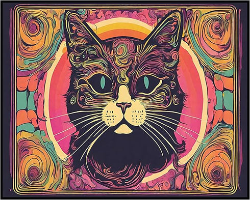 Posterizer 1 pcs- psychedelic funky hippie colorful cat 2-Fantasy & Fiction Art-Retro Art- Living Room Bedroom Decor- unframed wall art...