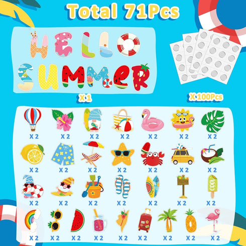 JUNEBRUSHS 71 Pieces Summer Paper Cutouts Bulletin Board Decoration Hawaiian Paper Cutouts Flamingo Beach Bulletin Board Decoration with 100 Adhes...